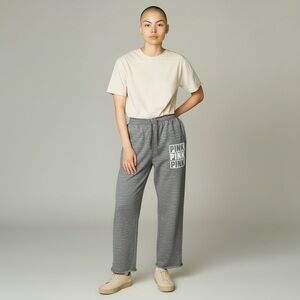 Victoria’s Secret Pink Wide-Leg Boyfriend Fit Gray Logo Graphic Sweatpants Sz S